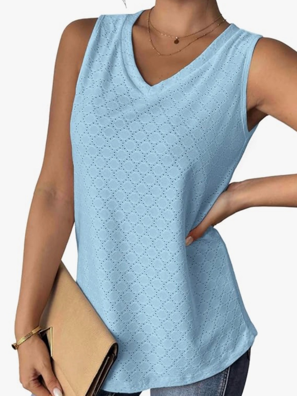 Chic Nation Light Blue Eyelet V-Neck Tank